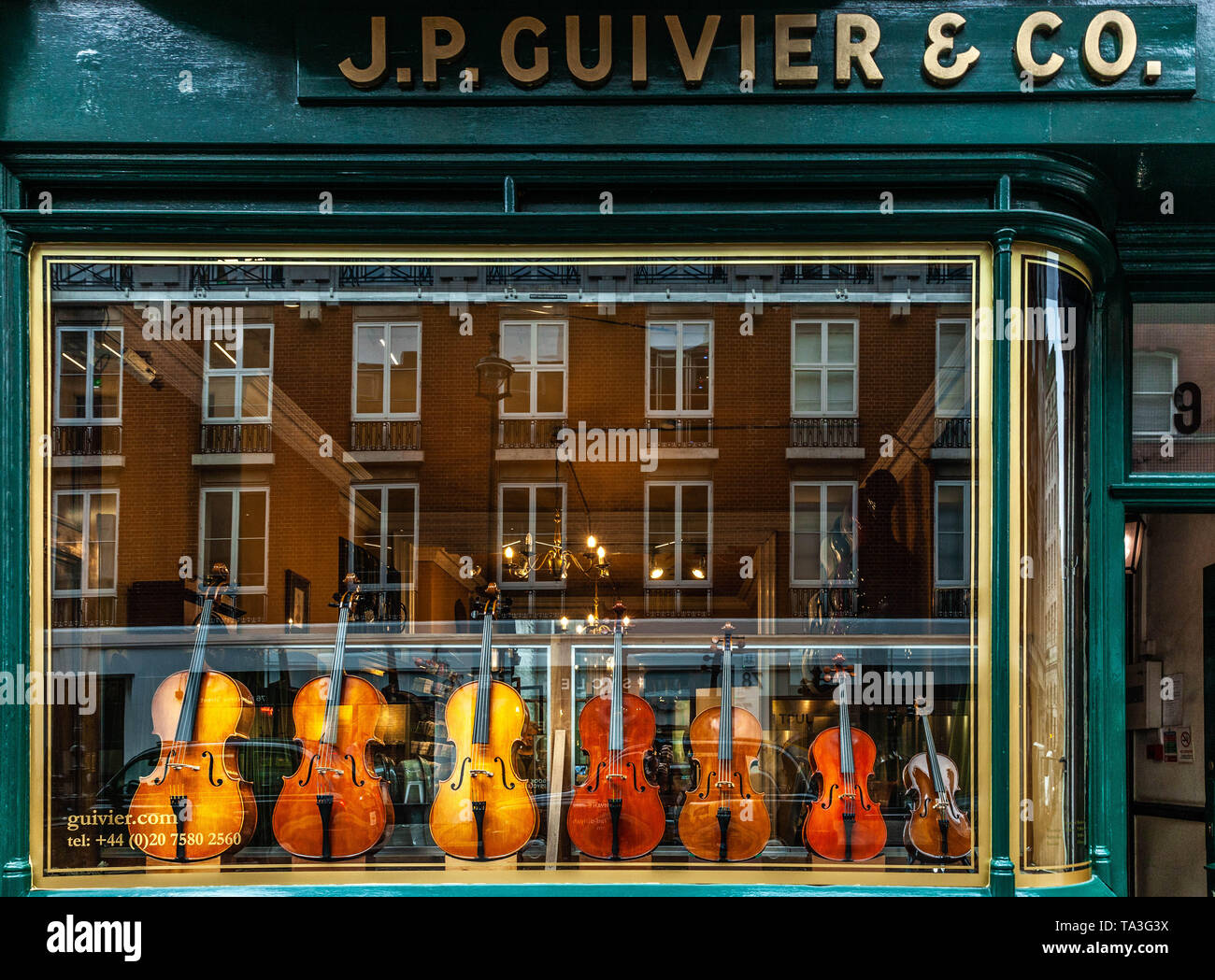 J. P. Guivier & co, musical instrument store, 99 Mortimer St, Marylebone, London, W1W, England, UK. Stock Photo