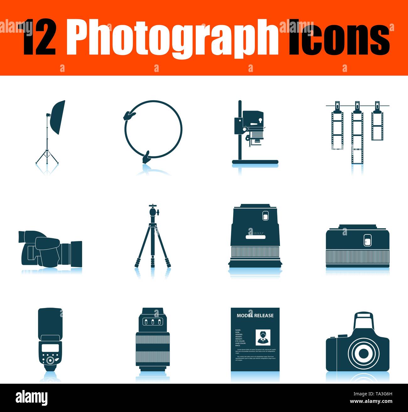 Photograph Icon Set. Shadow Reflection Design. Vector Illustration. Stock Vector