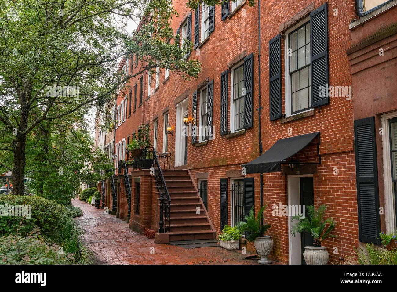 Savannah, GA November 5, 2018 Historic brick townhomes in Savannah