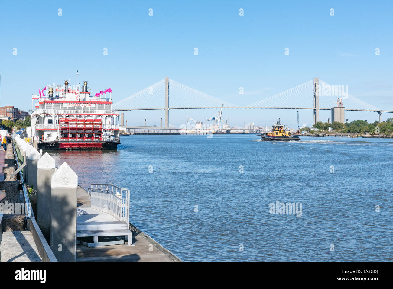 Savannah, GA - November 4, 2018:  Boats on the Savannah River in Savannah Georgia Stock Photo