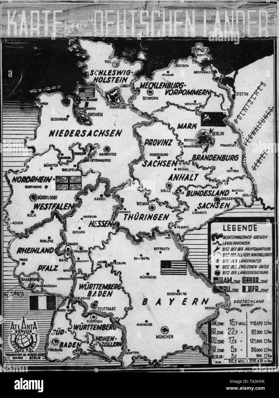 Map of Allied Occupation Zones in Germany, 1945 Stock Photo