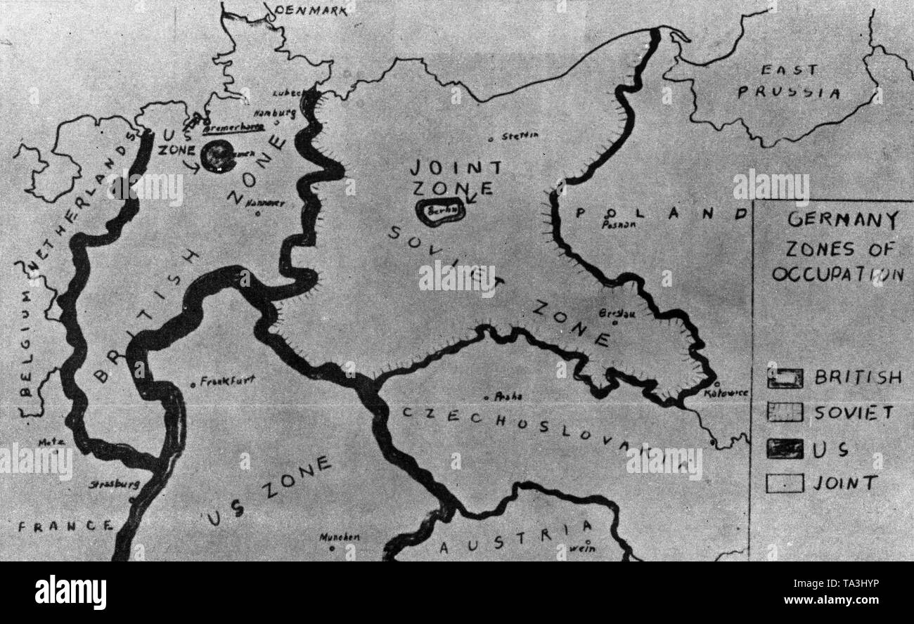 Map of the zone division of Germany as proposed by the US special envoy Charles Bohlen. Stock Photo