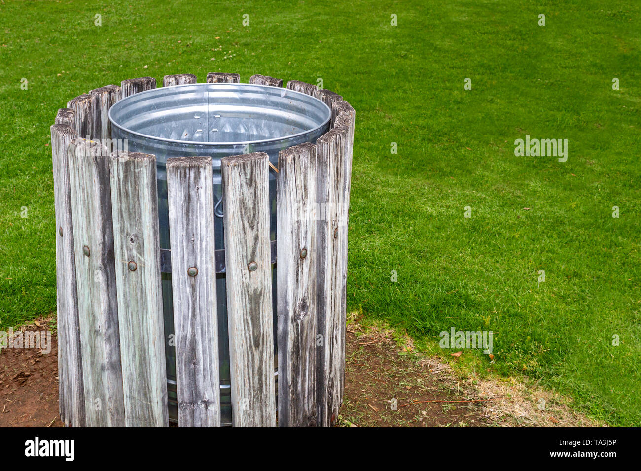 City Park Trash Can Stock Photo Alamy