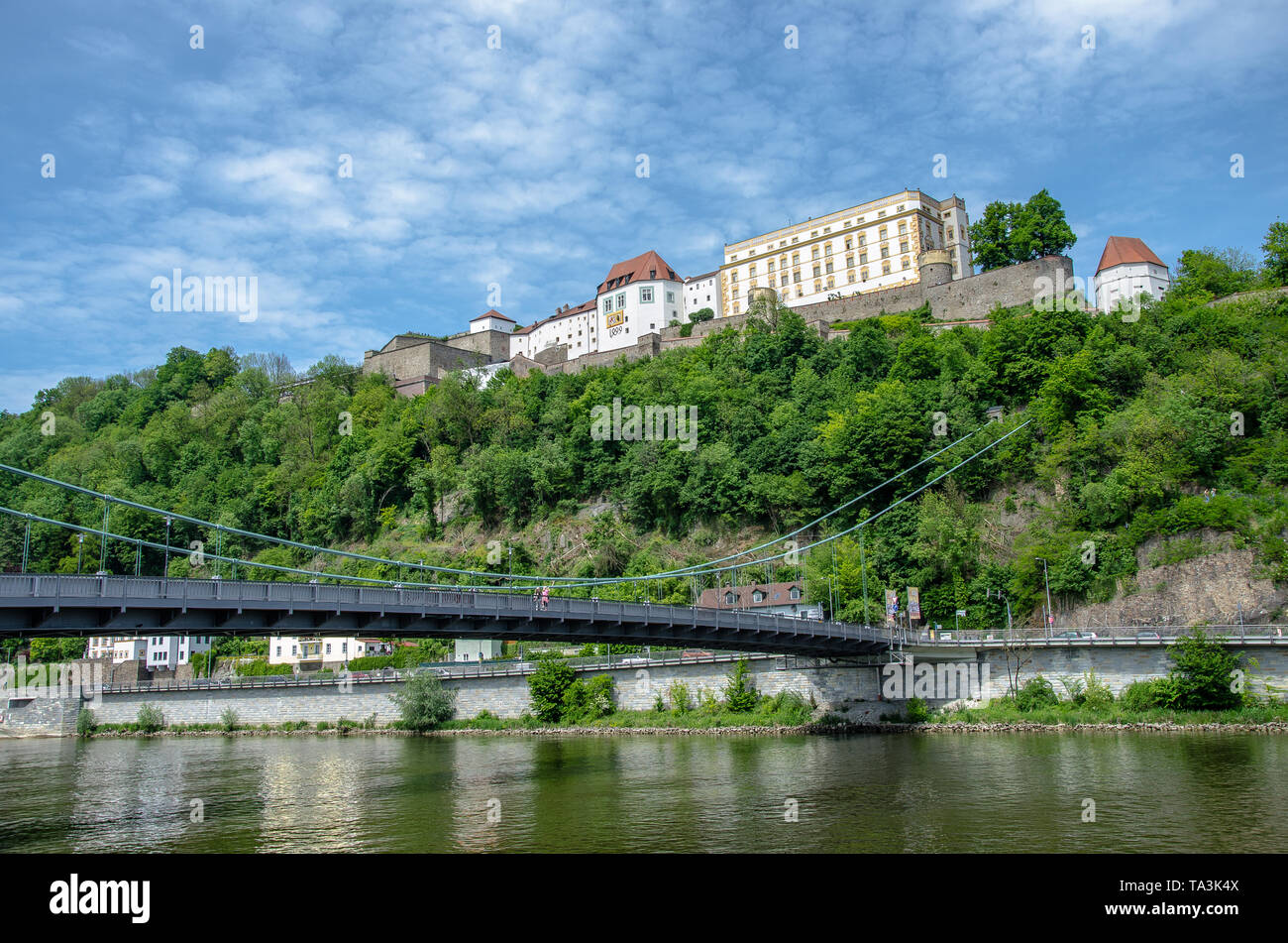 City of Three Rivers - One of the most beautiful cities in Germany, Passau is situated at the confluence of the rivers Danube, Inn and Ilz. Stock Photo