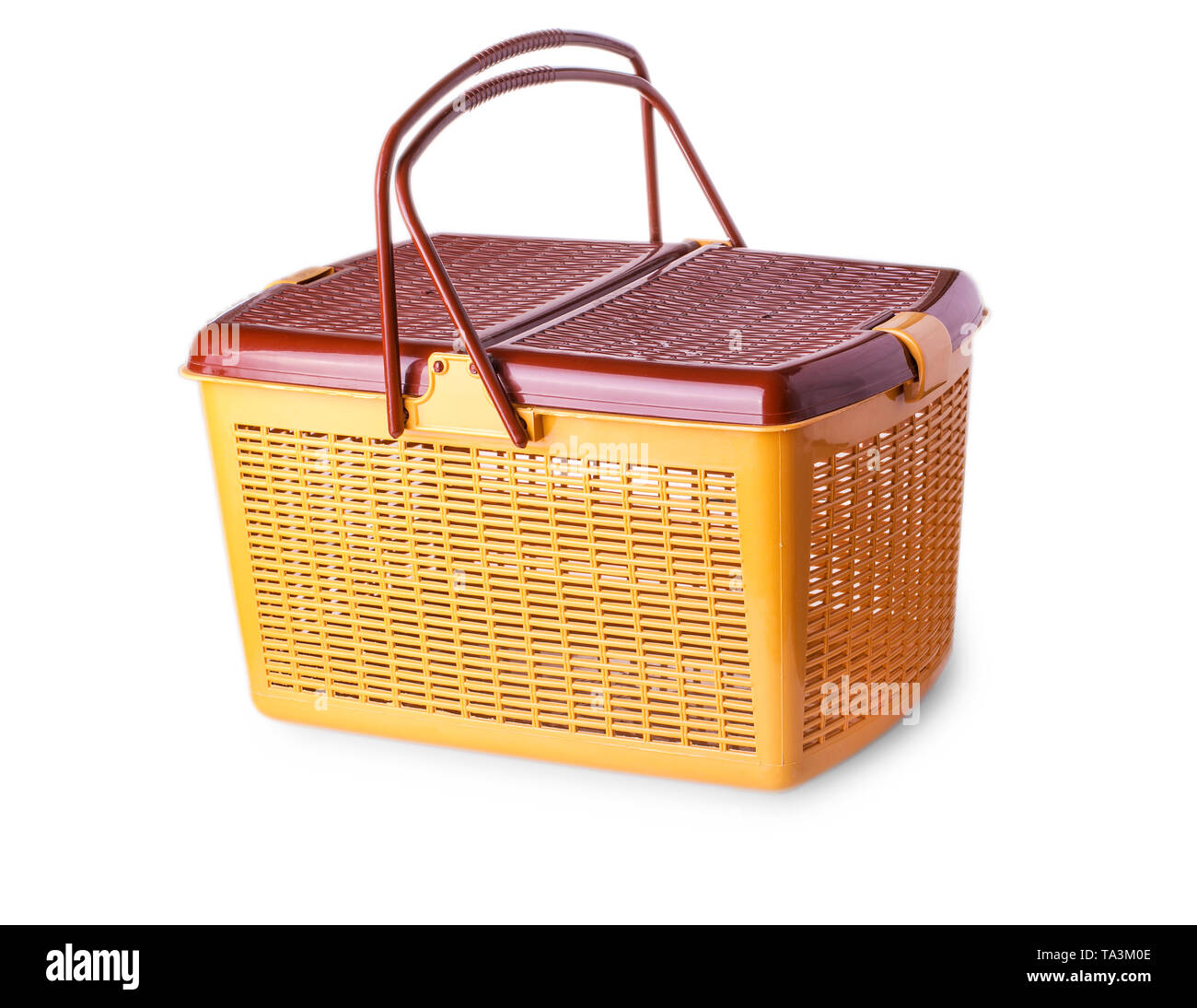 Hand craft plastic basket isolated white Stock Photo