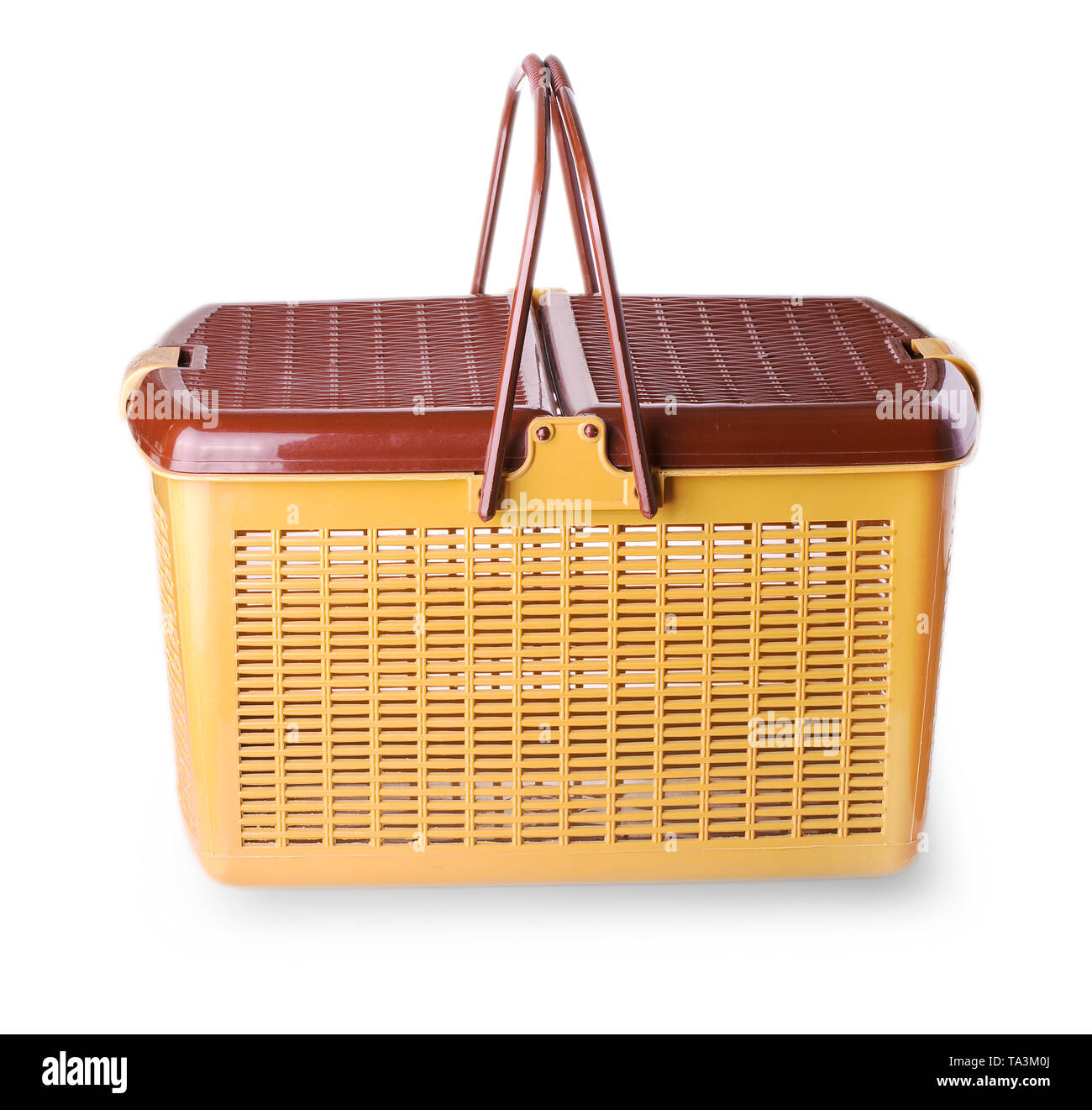 Hand craft plastic basket isolated white Stock Photo