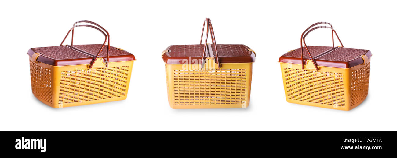 Hand craft plastic basket isolated white Stock Photo