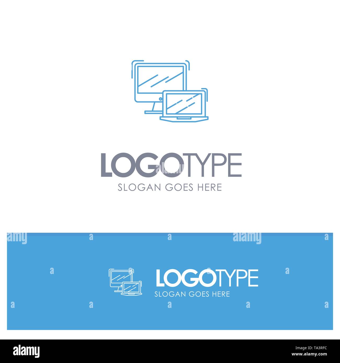 Computer, Business, Laptop, MacBook, Technology Blue outLine Logo with