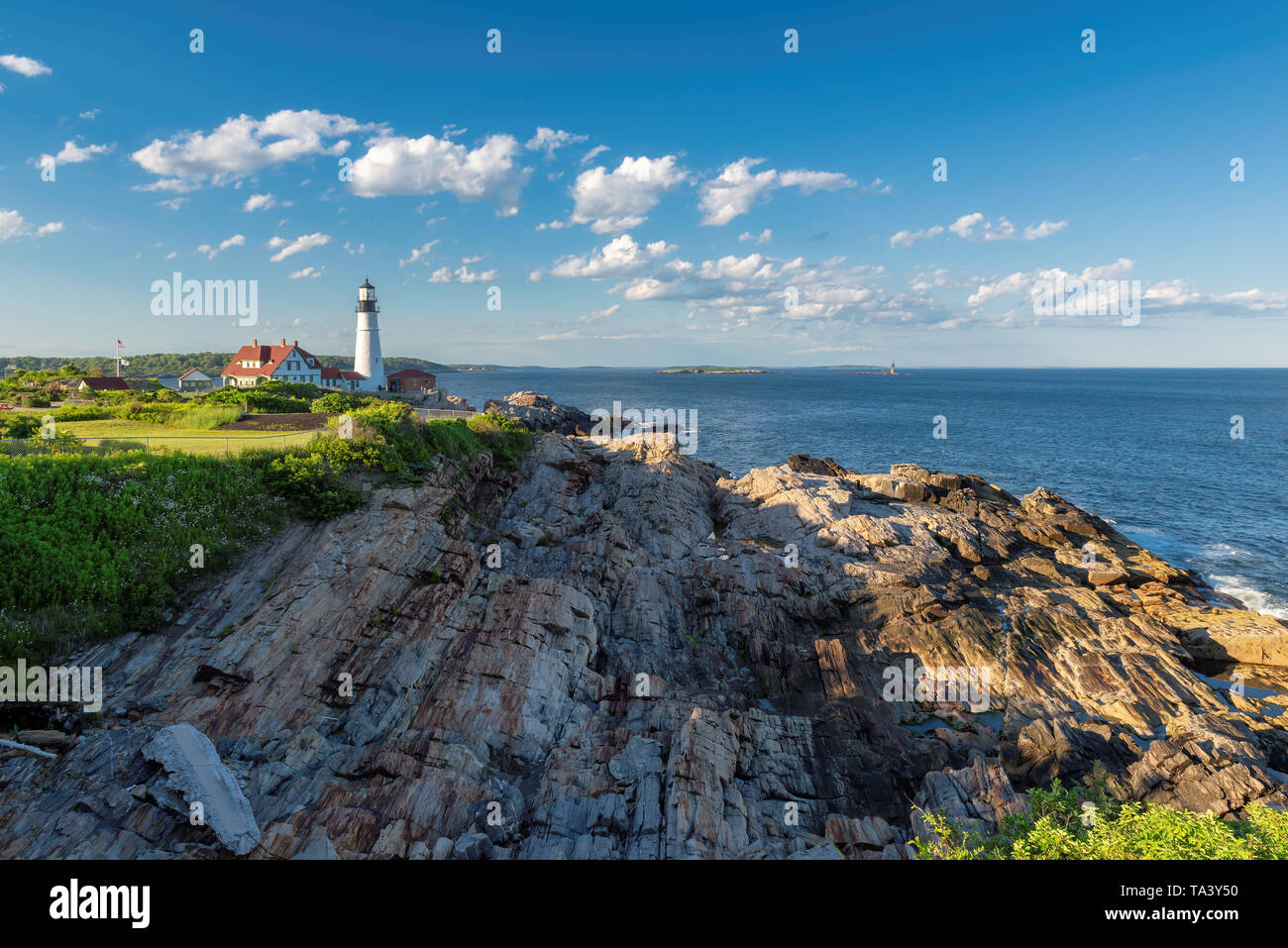 Portland Head Light at sunrise in Maine, New England. Stock Photo