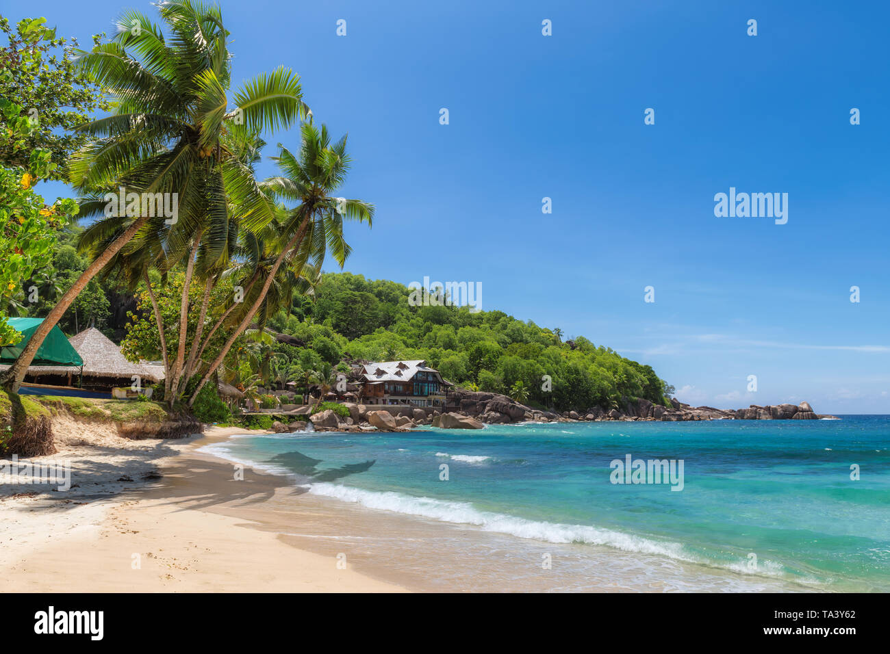 Paradise beach on tropical island in Seychelles Stock Photo