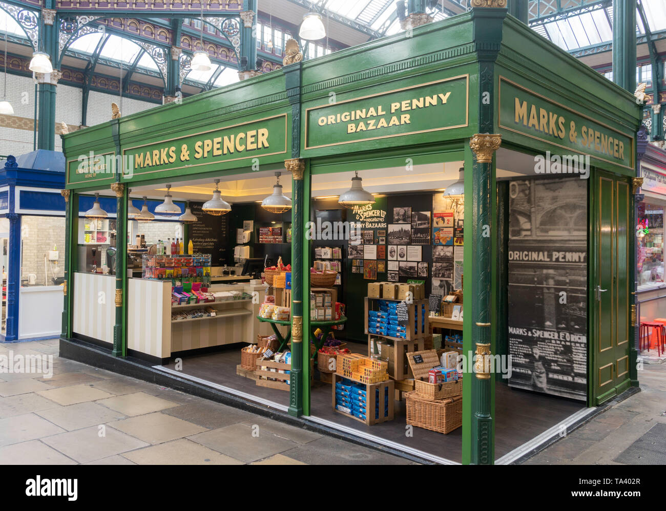 Marks and Spencer's original penny bazaar in Leeds Kirkgate market, Yorkshire, England, UK Stock Photo