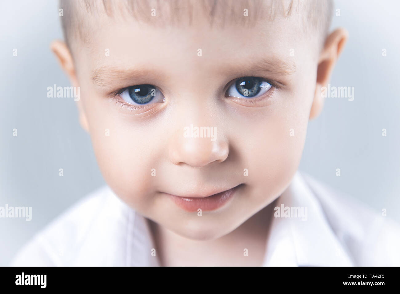Close up portrait of cute little boy on background Stock Photo - Alamy