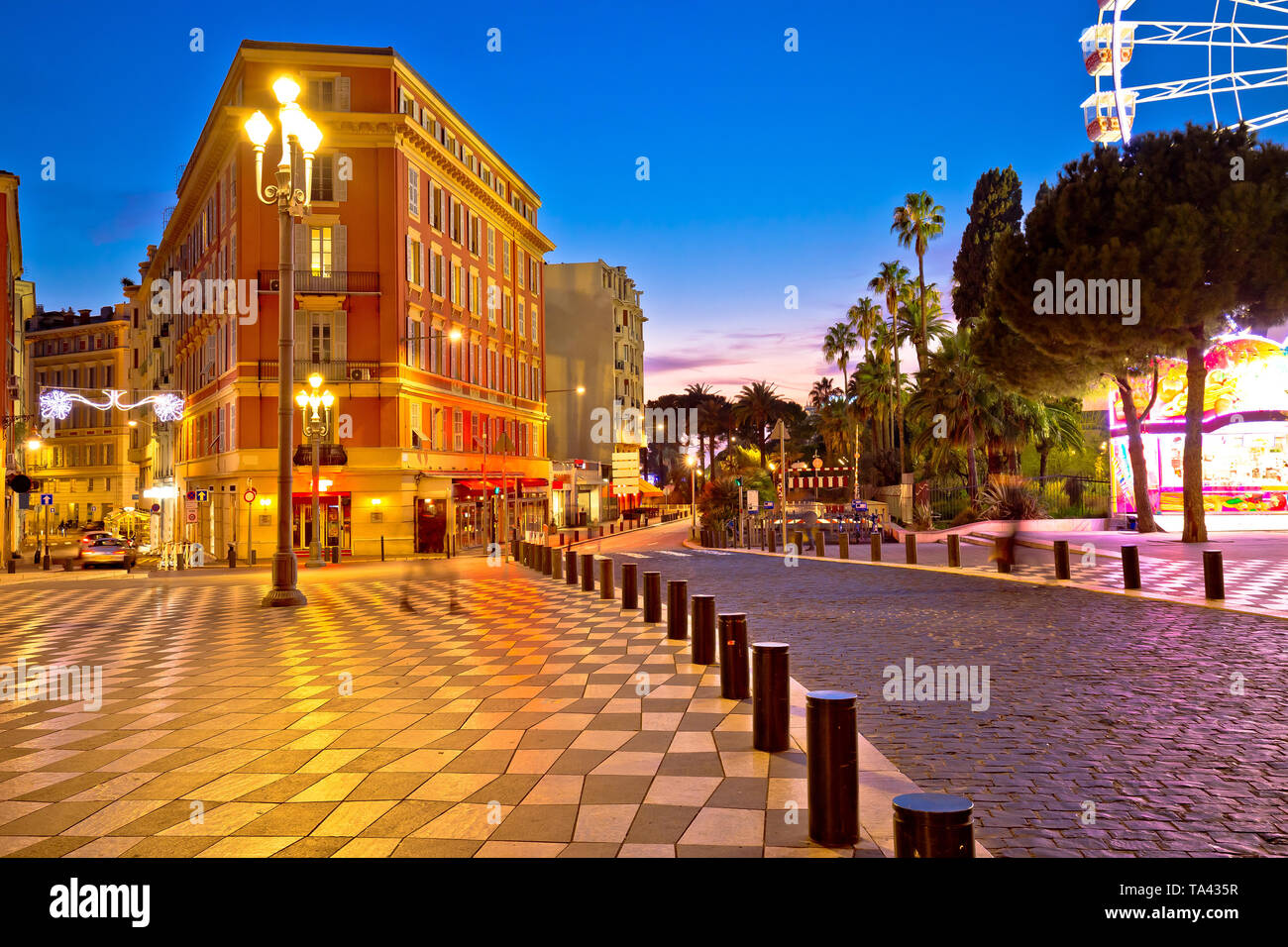 Street of Nice evening view, French riviera Stock Photo