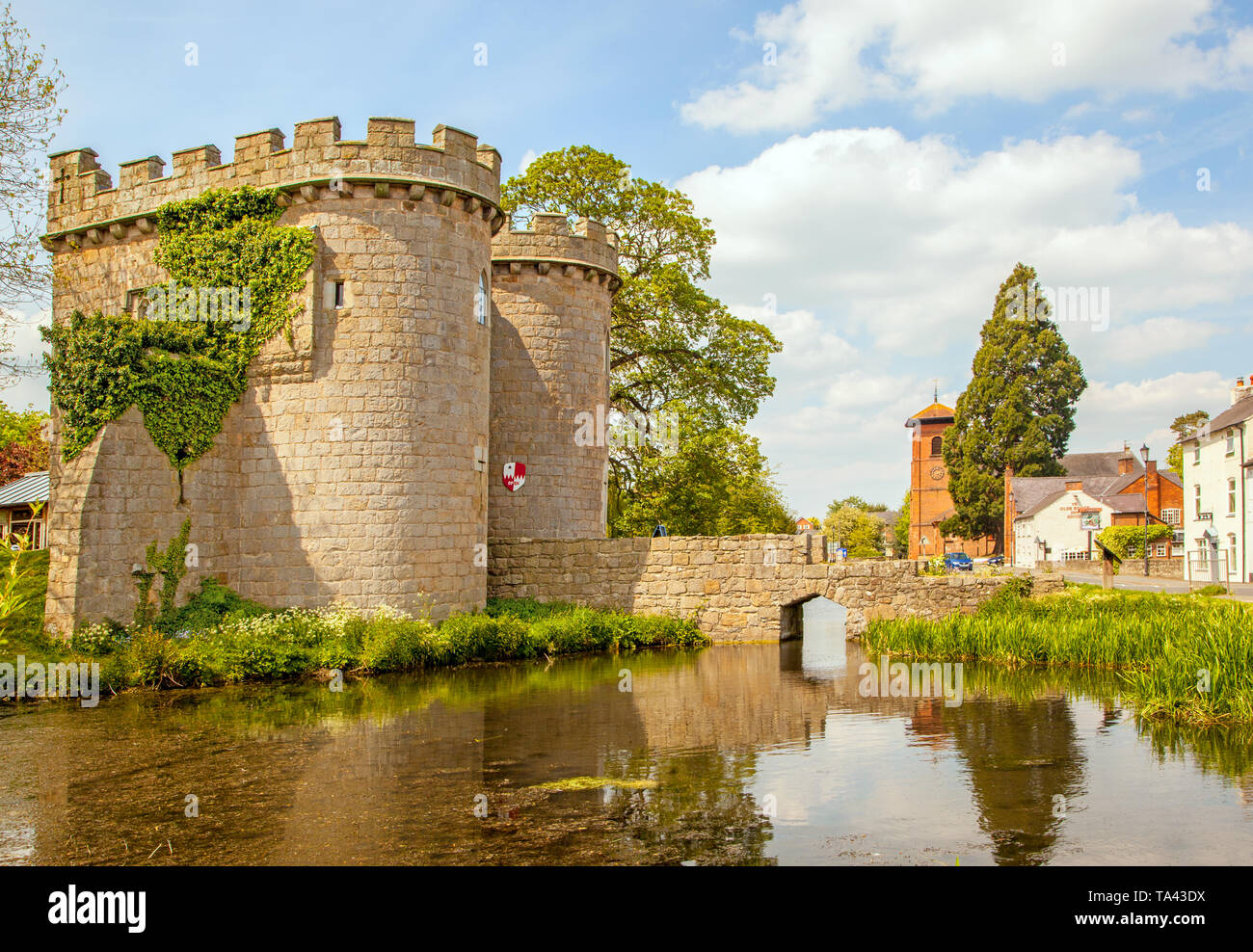 Whittington Castle, owned by the Whittington castle Preservation Fund is a motte-and-bailey castle  near Oswestry in North Shropshire England UK Stock Photo
