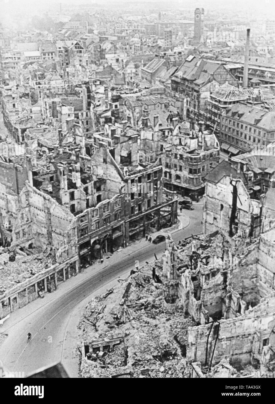 The destroyed city center of Munich after the end of the war. Stock Photo
