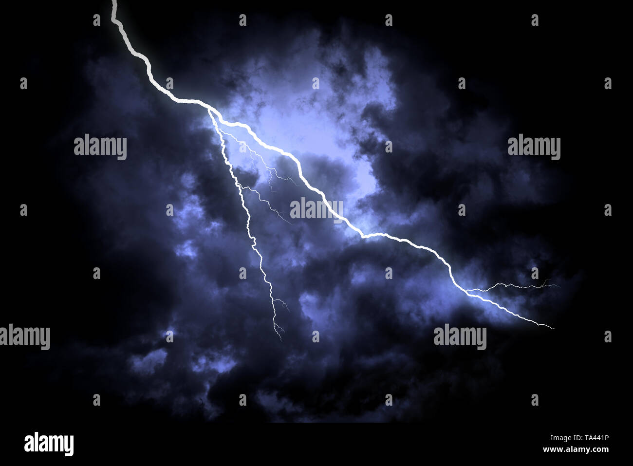 Lightning strike on the dark cloudy sky Stock Photo - Alamy
