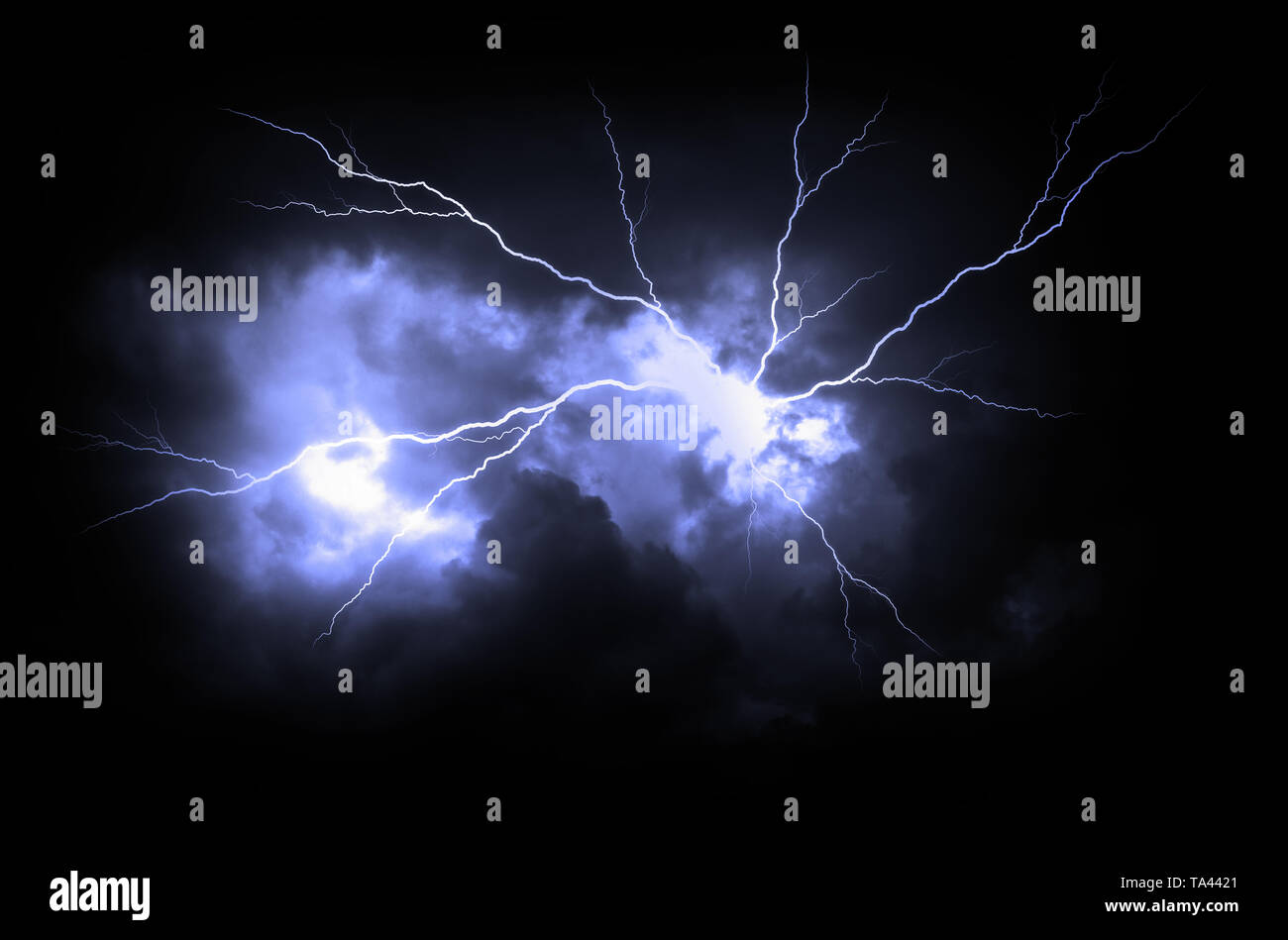 Lightning strike on the dark cloudy sky Stock Photo - Alamy