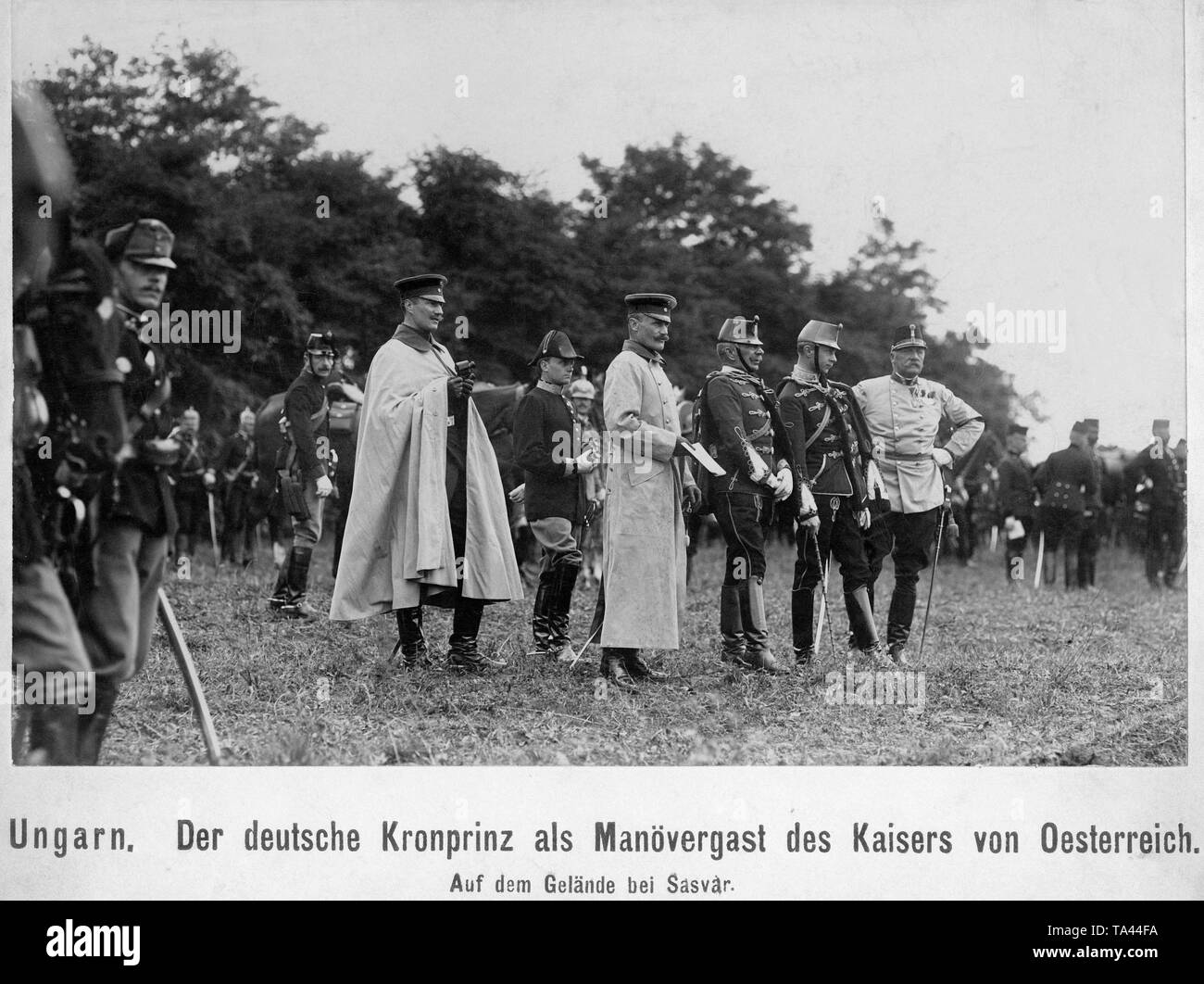 The German Crown Prince (2nd from the right) took part as guest in one of the annual maneuvers of the Emperor of Austria-Hungary in the Hungarian Sasvar. Stock Photo