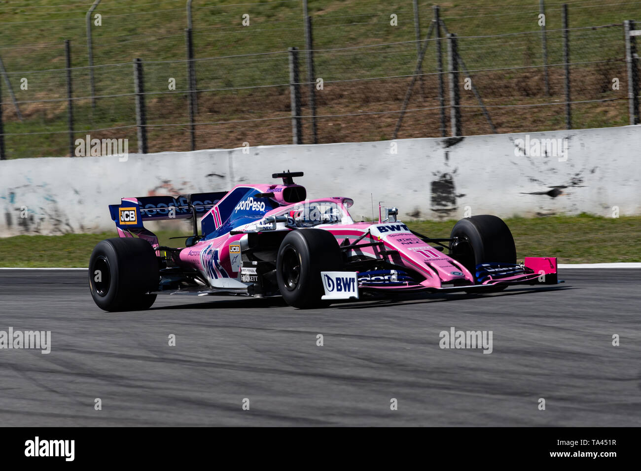 Barcelona, Spain, May 14th, 2019 - Sergio Perez from Mexico (11) with Racing Point F1 on track during F1 Mid-Season Test. Stock Photo