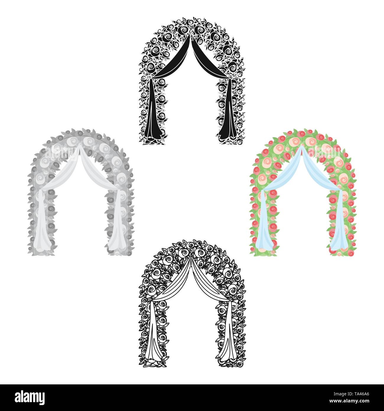 Floral wedding arch icon in cartoon,black style isolated on white ...