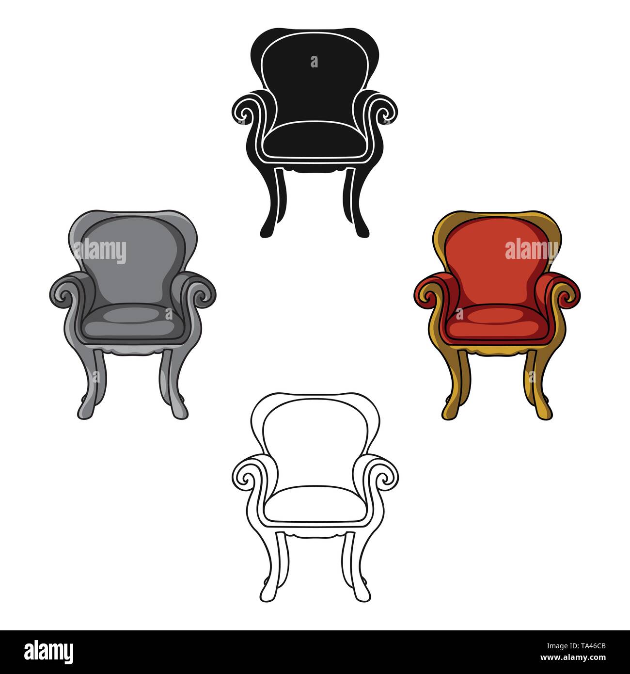 Wing-back chair icon in cartoon,black style isolated on white background. Furniture and home interior symbol vector illustration. Stock Vector