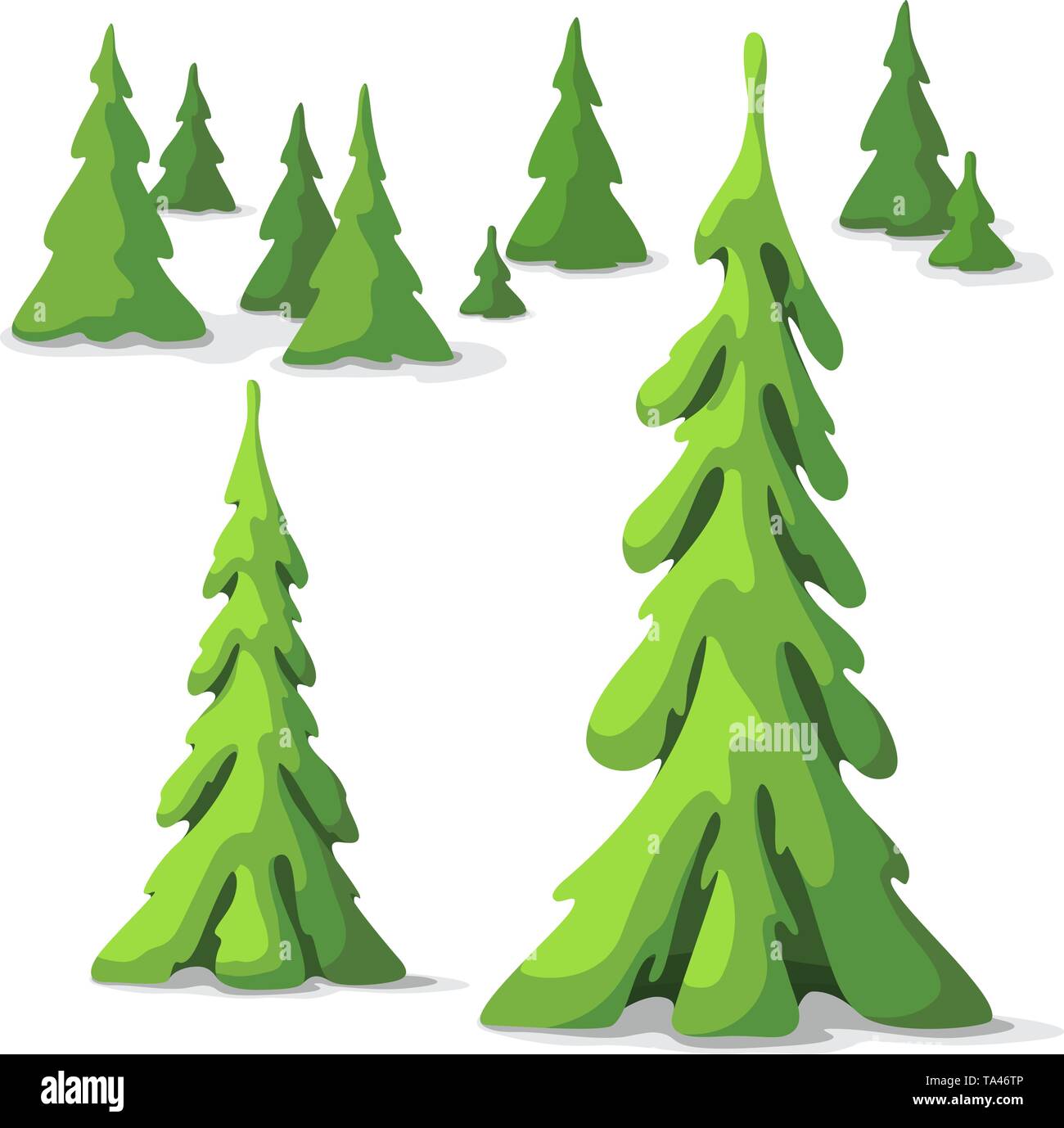 Pine tree set. Trees of different size. Stock Vector