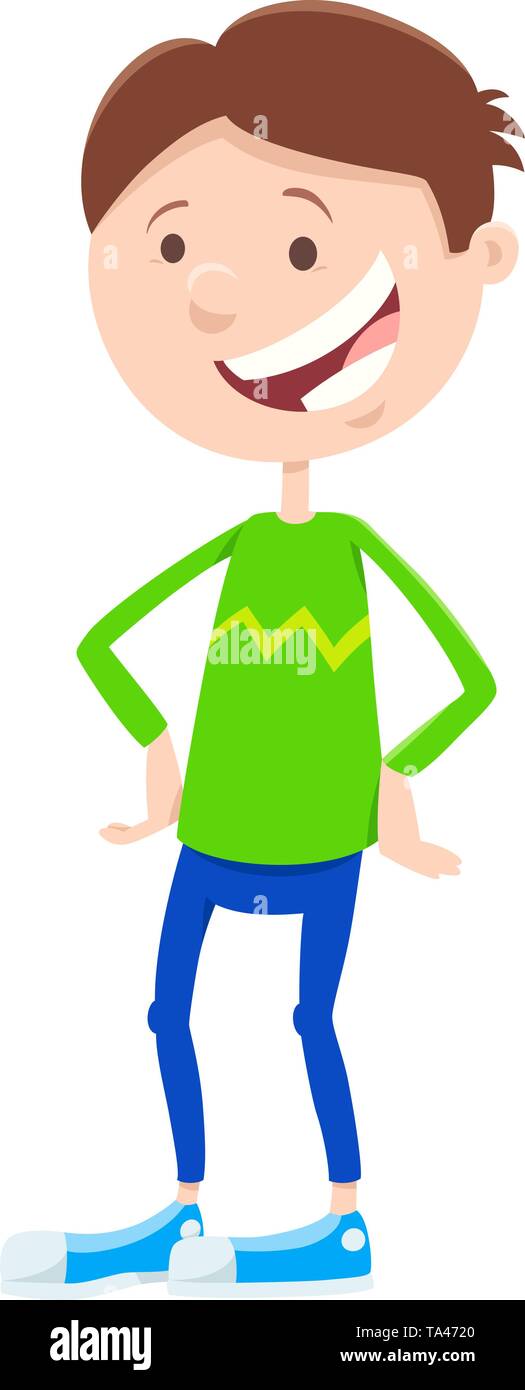 Cartoon Illustration of Happy Elementary or Teen Age Boy Character ...