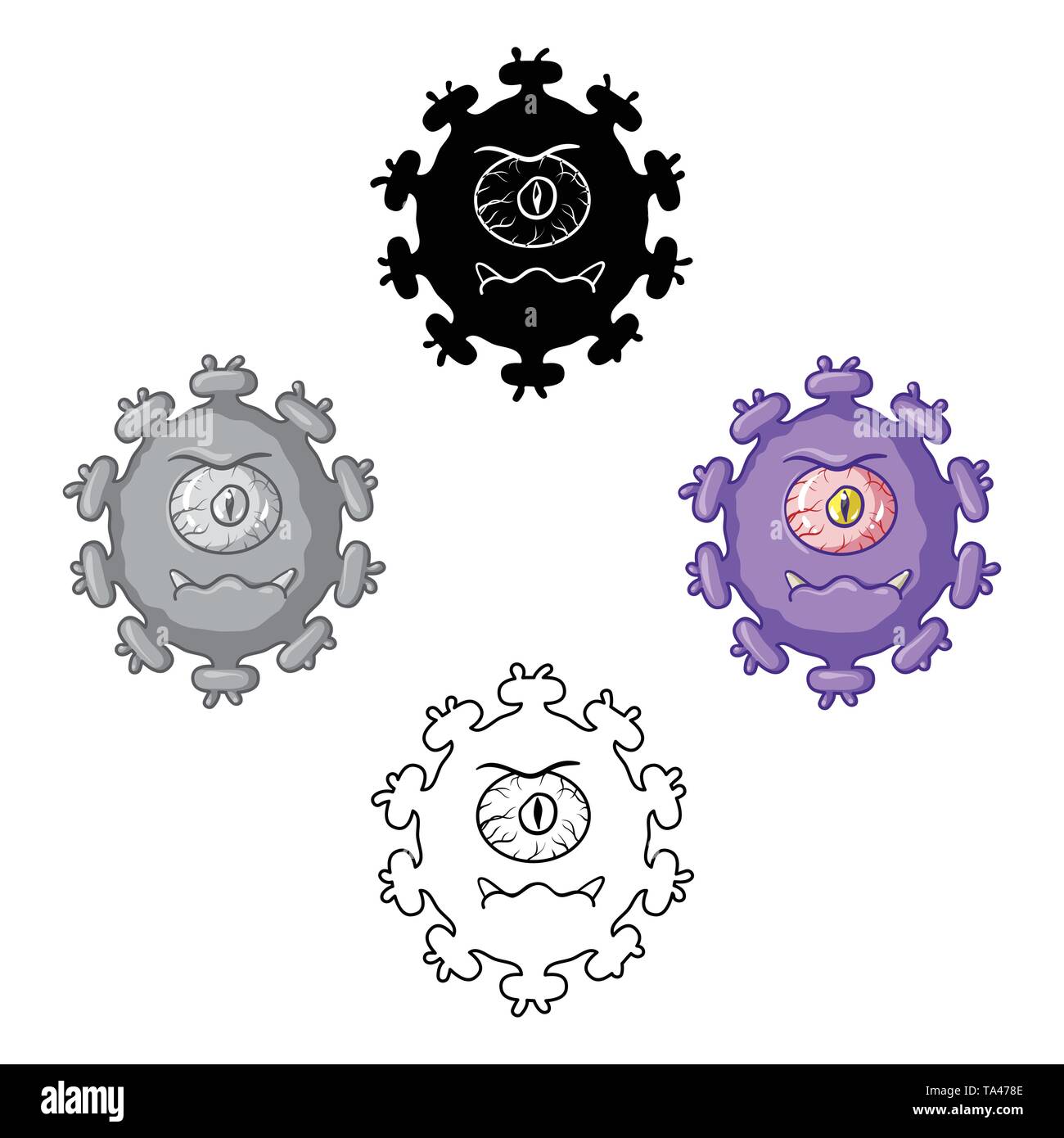 Purple virus icon in cartoon,black design isolated on white background ...