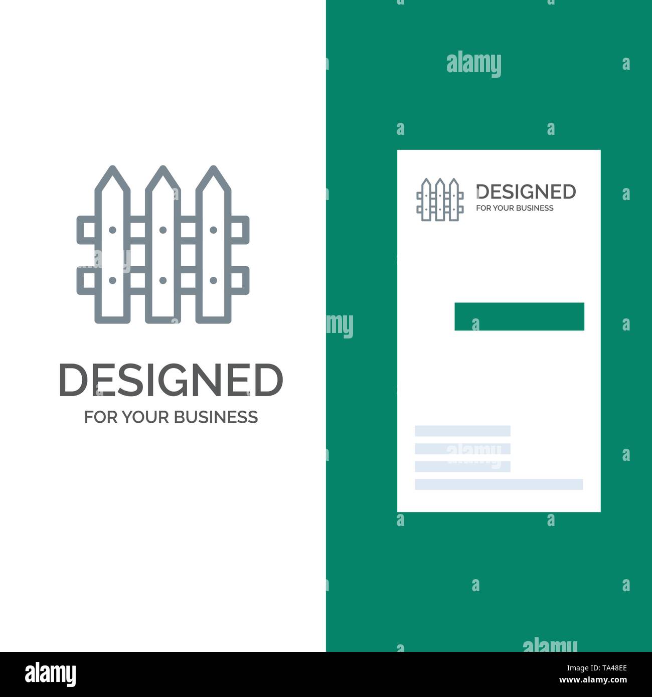 Construction, Fence, Garden Grey Logo Design and Business Card Template Stock Vector