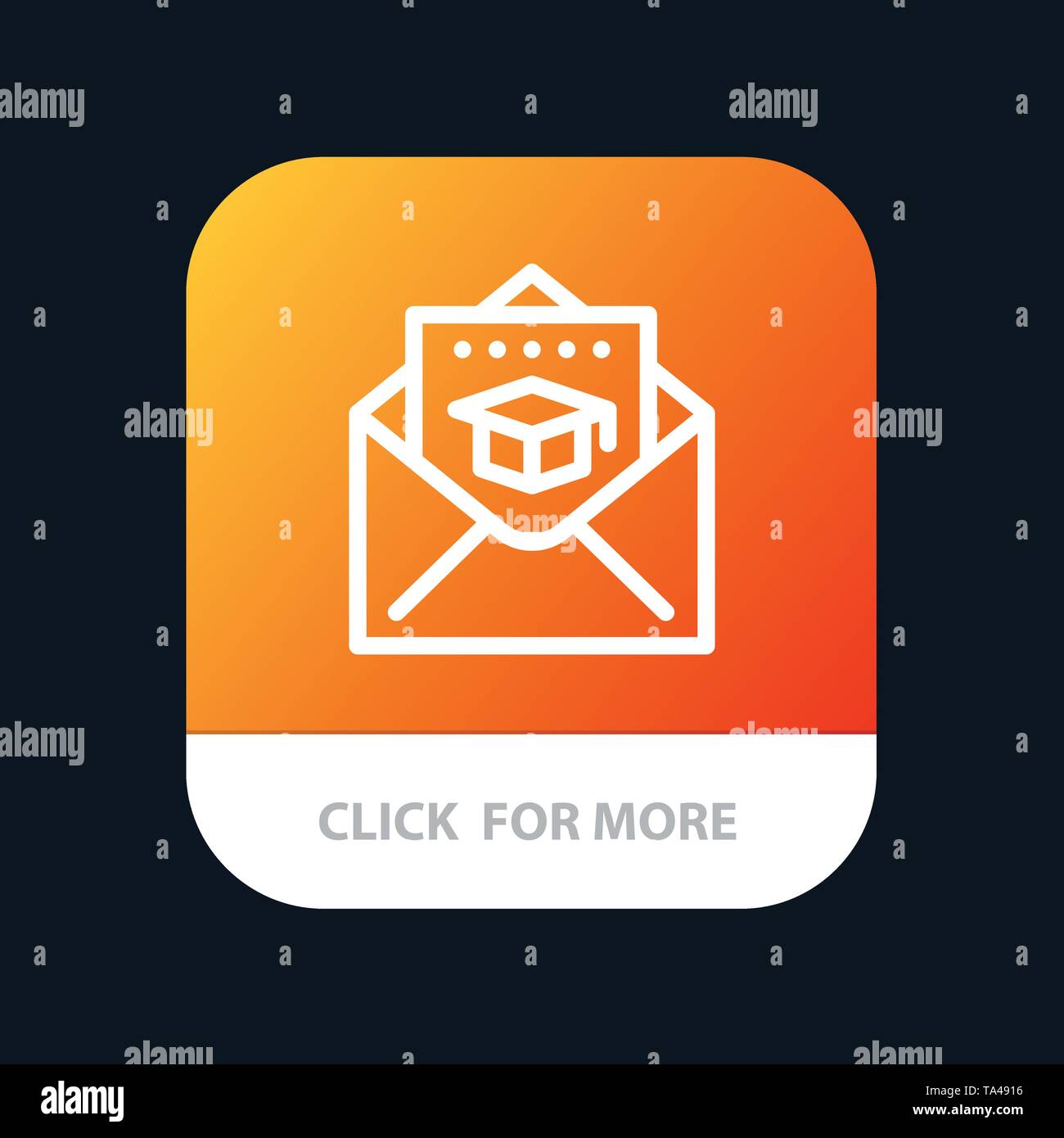 Cap, Education, Graduation, Mail Mobile App Button. Android and IOS