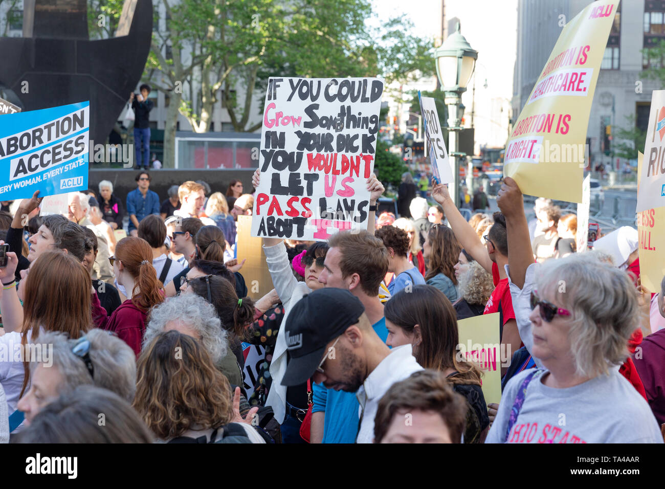 New York, NY - May 21, 2019: Hundreds of pro-choice demonstrators rally for women rights organized by Planned Parenthood on Foley Square Stock Photo