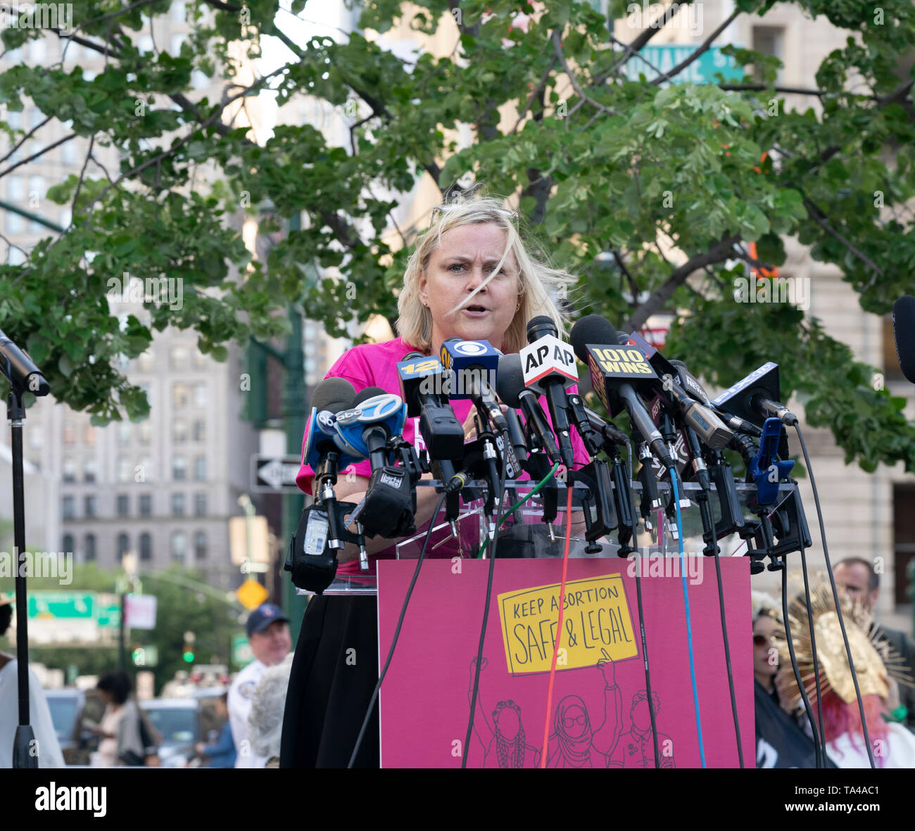 New York, NY - May 21, 2019: Laura McQuade speaks at pro-choice rally for women rights organized by Planned Parenthood on Foley Square Stock Photo