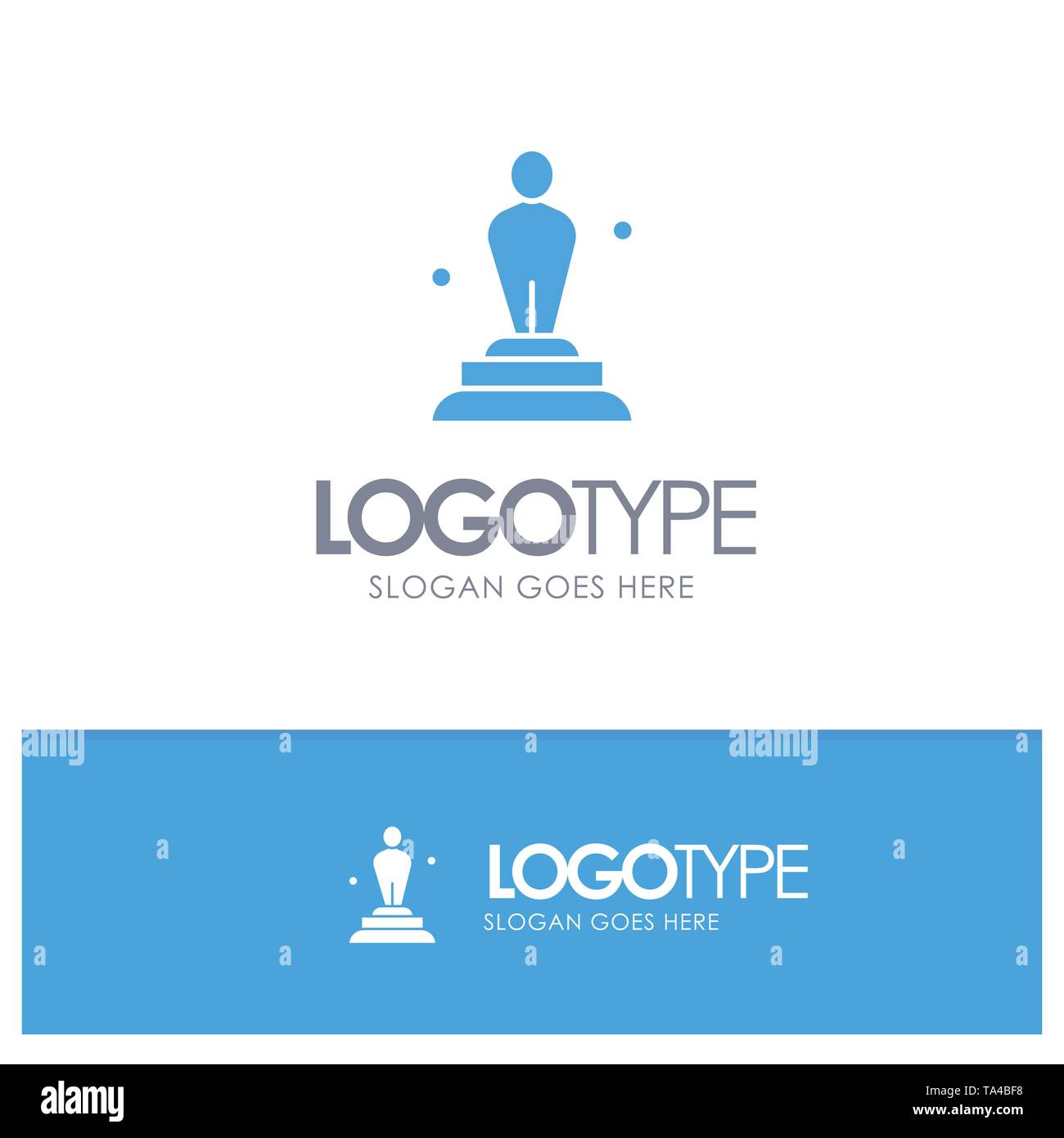 Academy, Award, Oscar, Statue, Trophy Blue Solid Logo with place for tagline Stock Vector