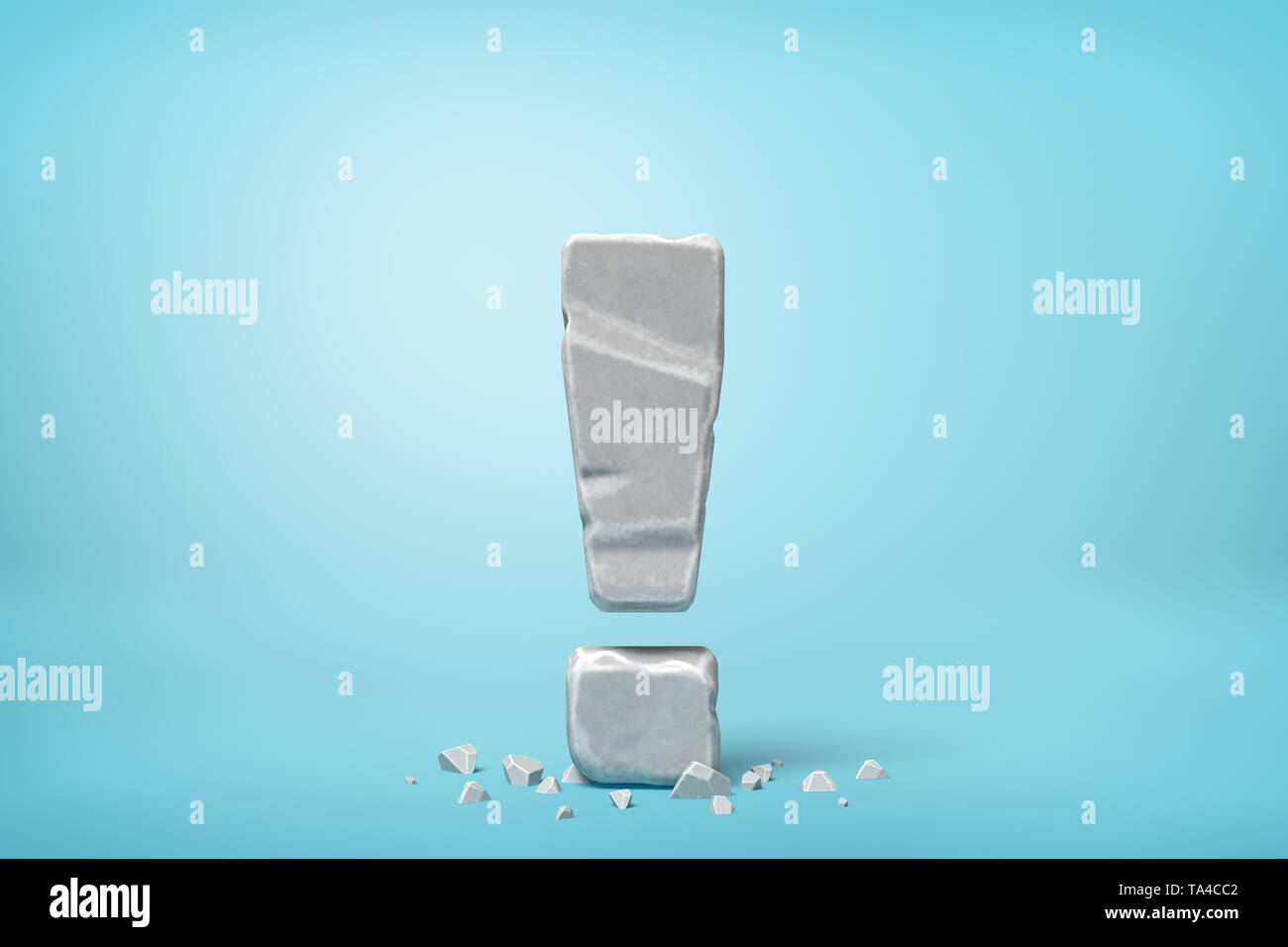 3d rendering of stone concrete exclamation mark on blue background ...