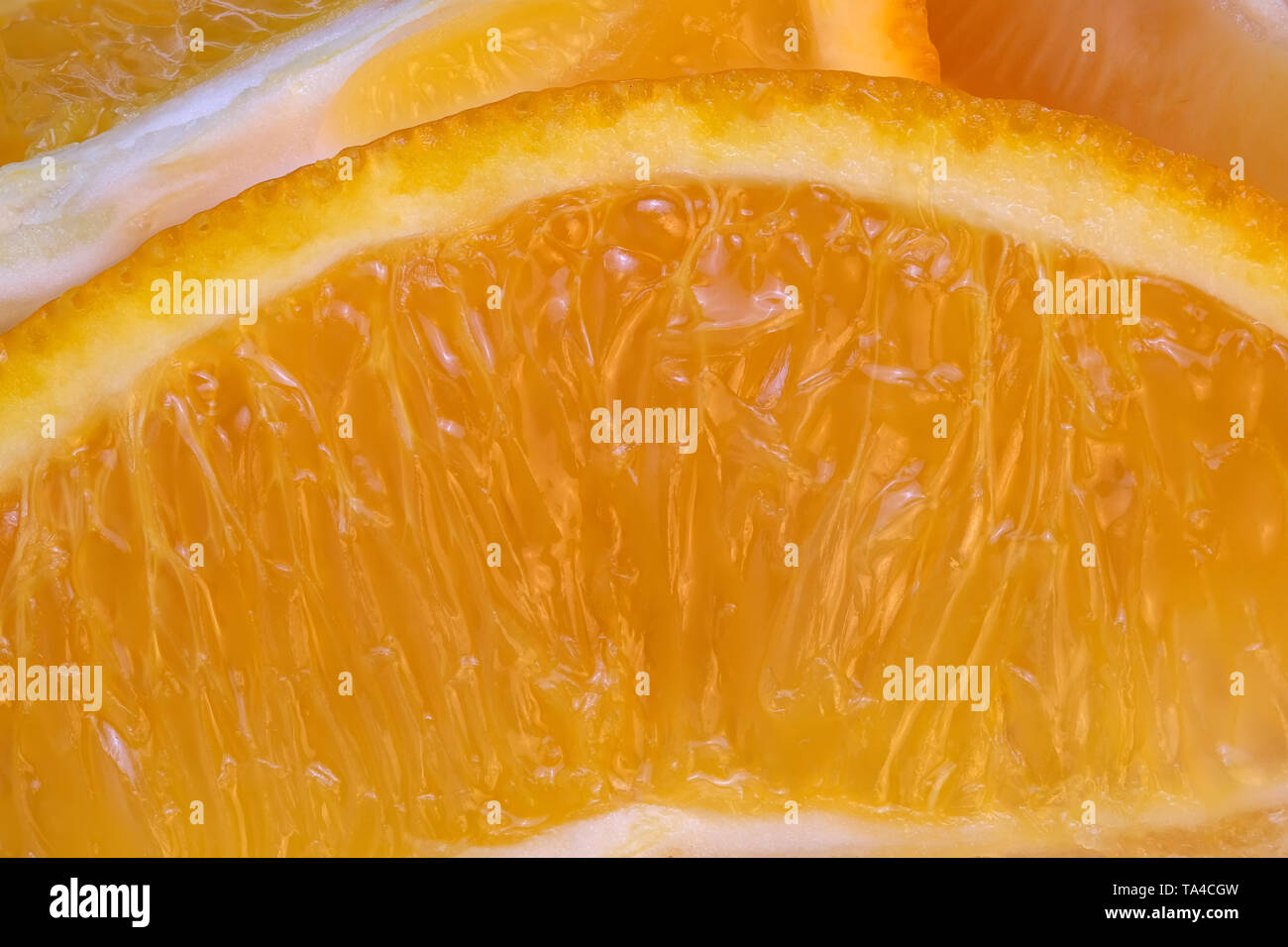 Sliced orange close-up full frame macro photo with great depth of field citrus background Stock Photo