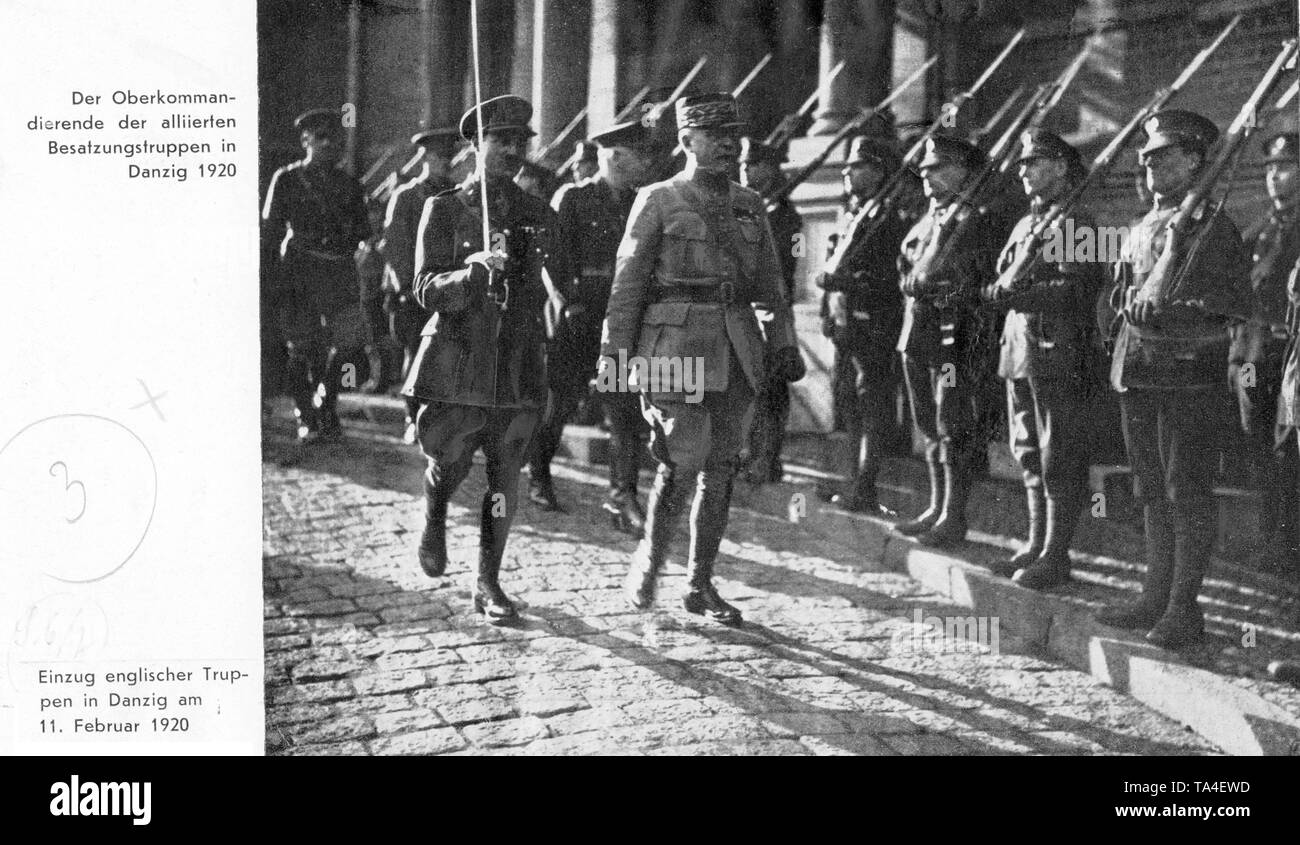 This photograph shows the entry of the Allied occupying forces with their commander-in-chief to the Free City of Danzig. The separation of Danzig from Germany took place according to the regulations of the Versailles Treaty and the League of Nations. Stock Photo
