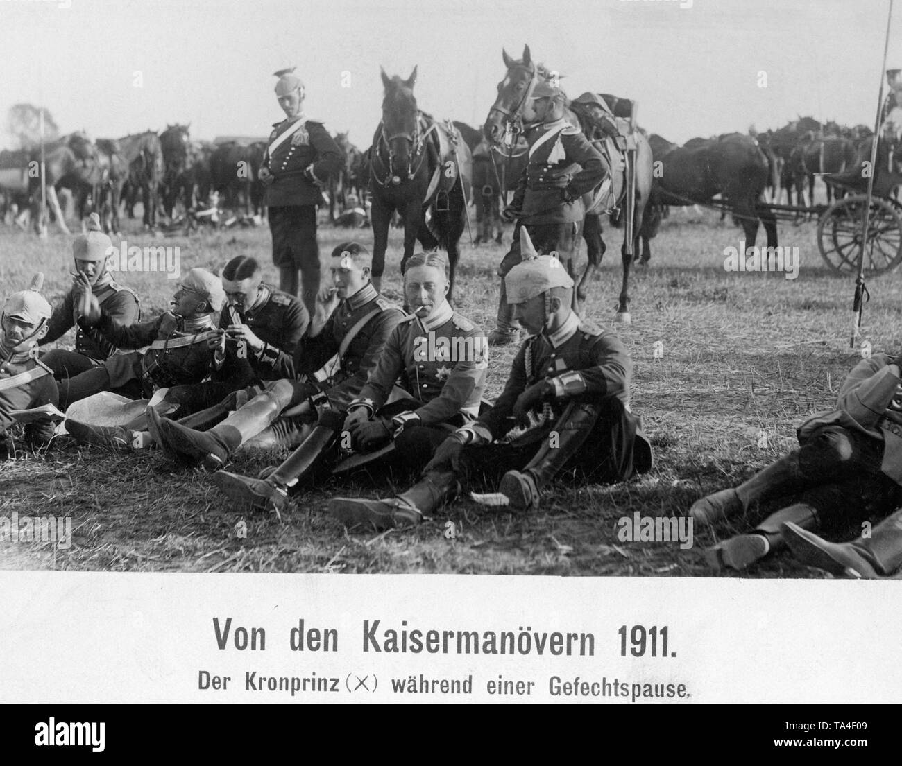 The Prussian Crown Prince (4th from the right with cigarette) during a combat break. Stock Photo