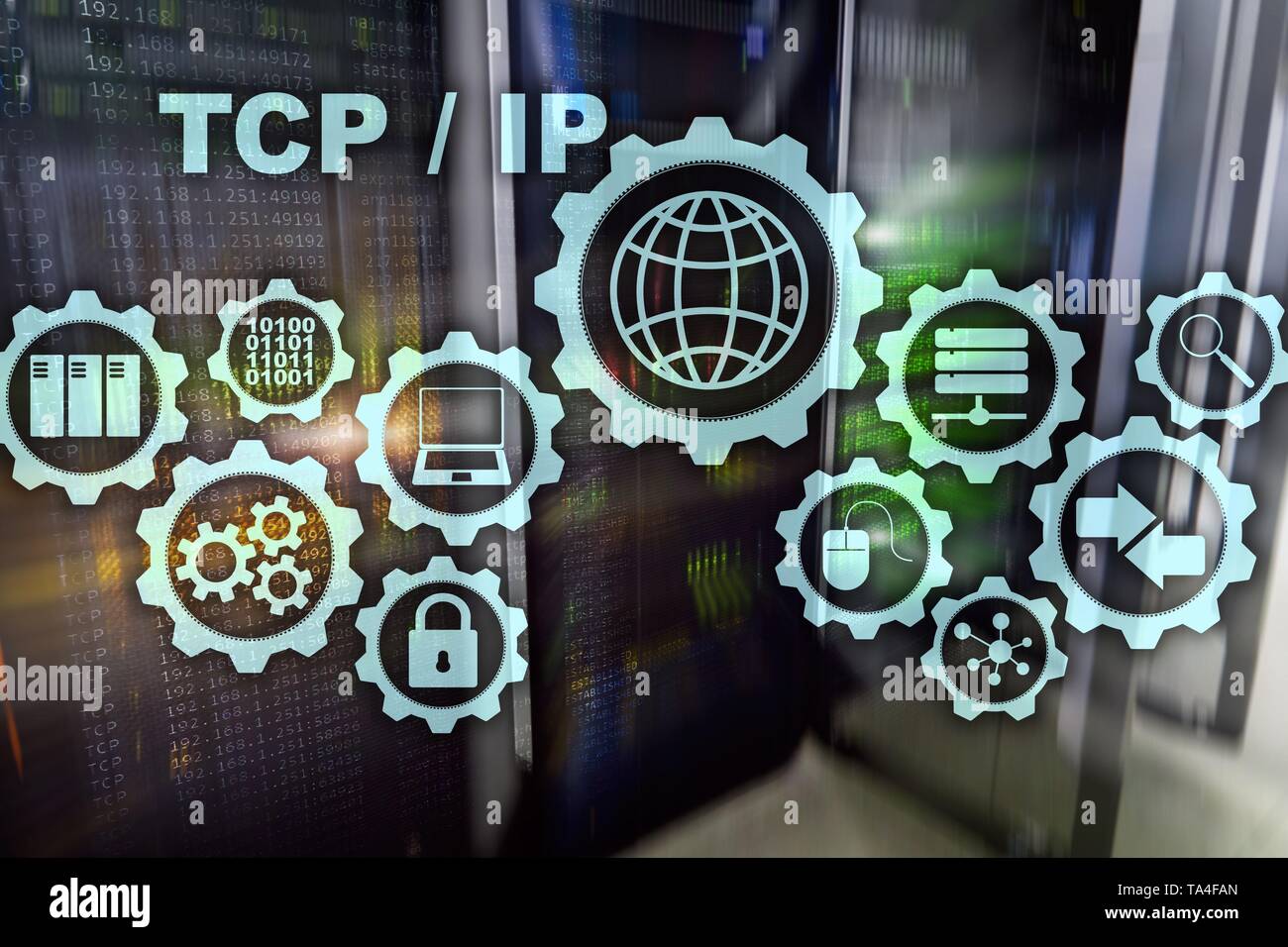 Tcp ip networking. Transmission Control Protocol. Internet Technology concept. Stock Photo