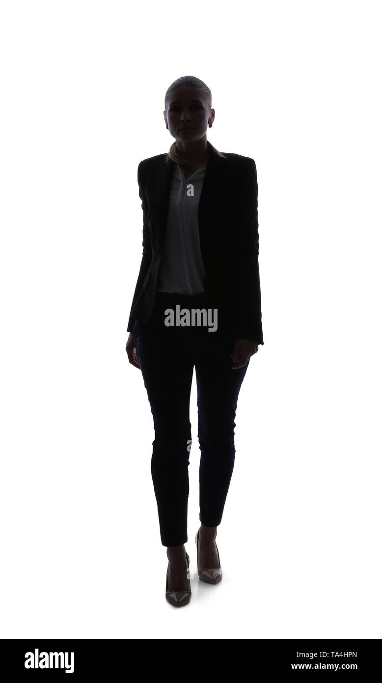 Silhouette of beautiful businesswoman on white background Stock Photo ...