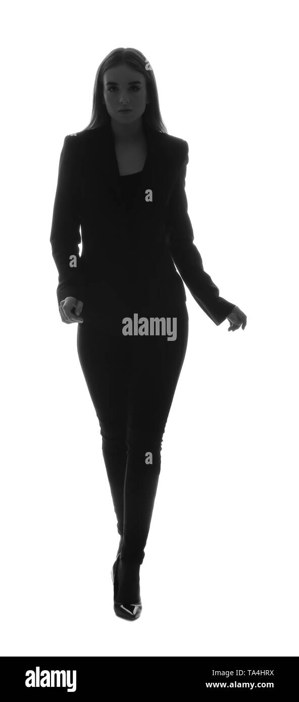 Silhouette of beautiful businesswoman on white background Stock Photo ...