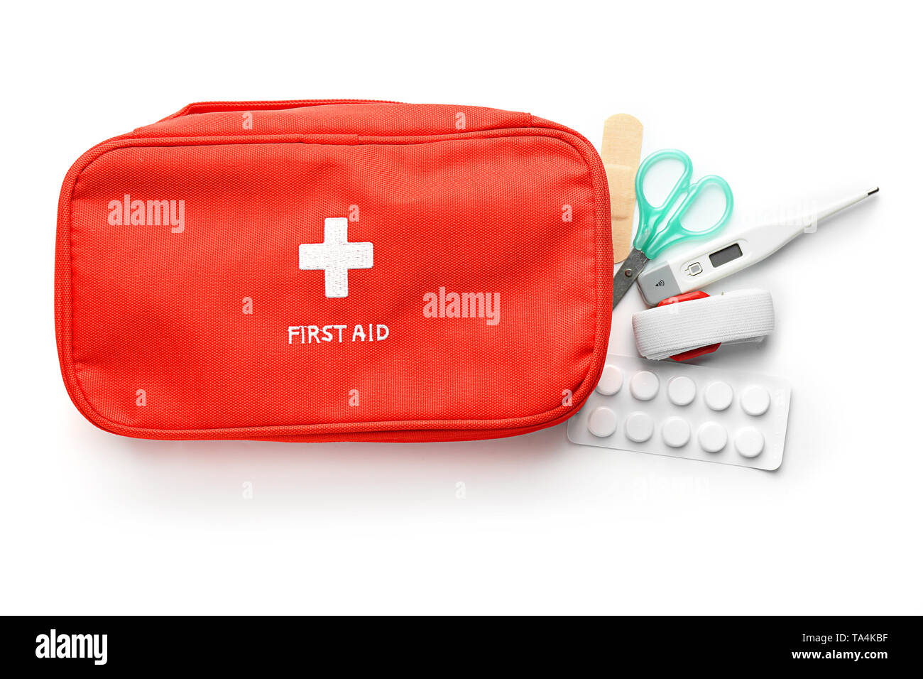 First aid kit on white background Stock Photo - Alamy