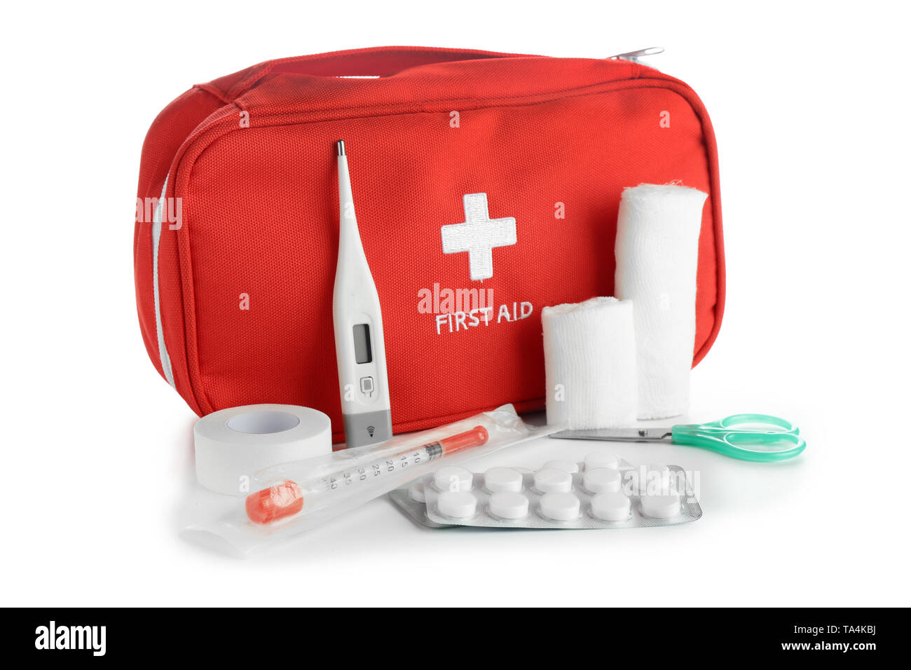 First aid kit on white background Stock Photo - Alamy