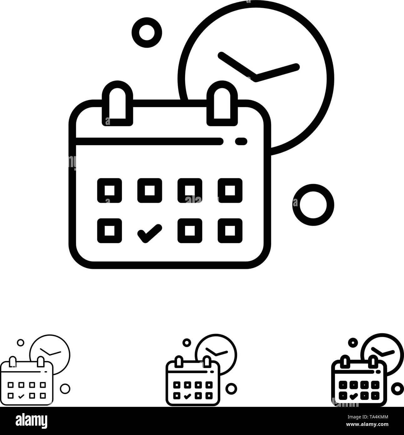 Calendar, Date, Day, Time, Job Bold and thin black line icon set Stock