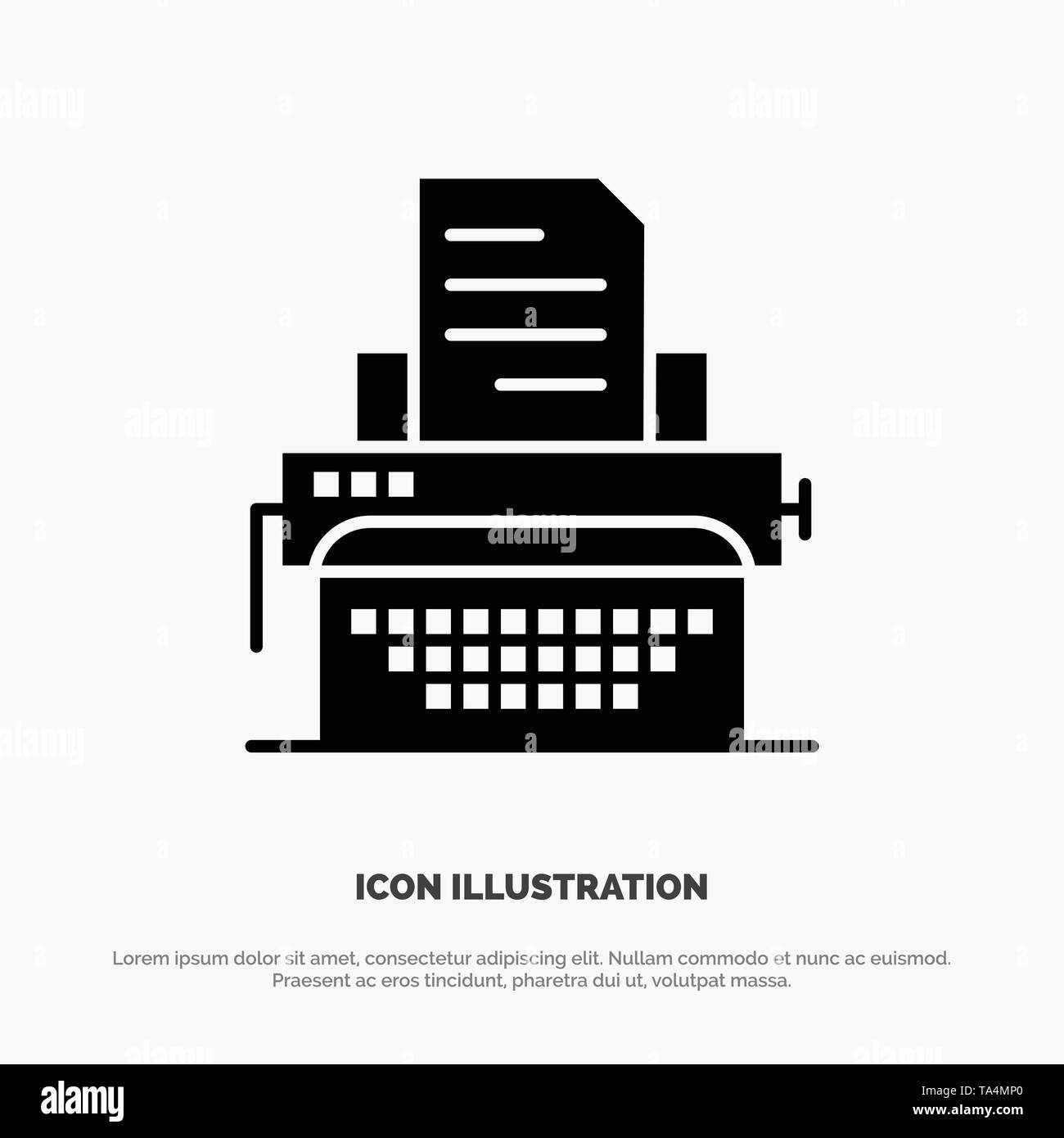 Typewriter, Typing, Document, Publish solid Glyph Icon vector Stock Vector