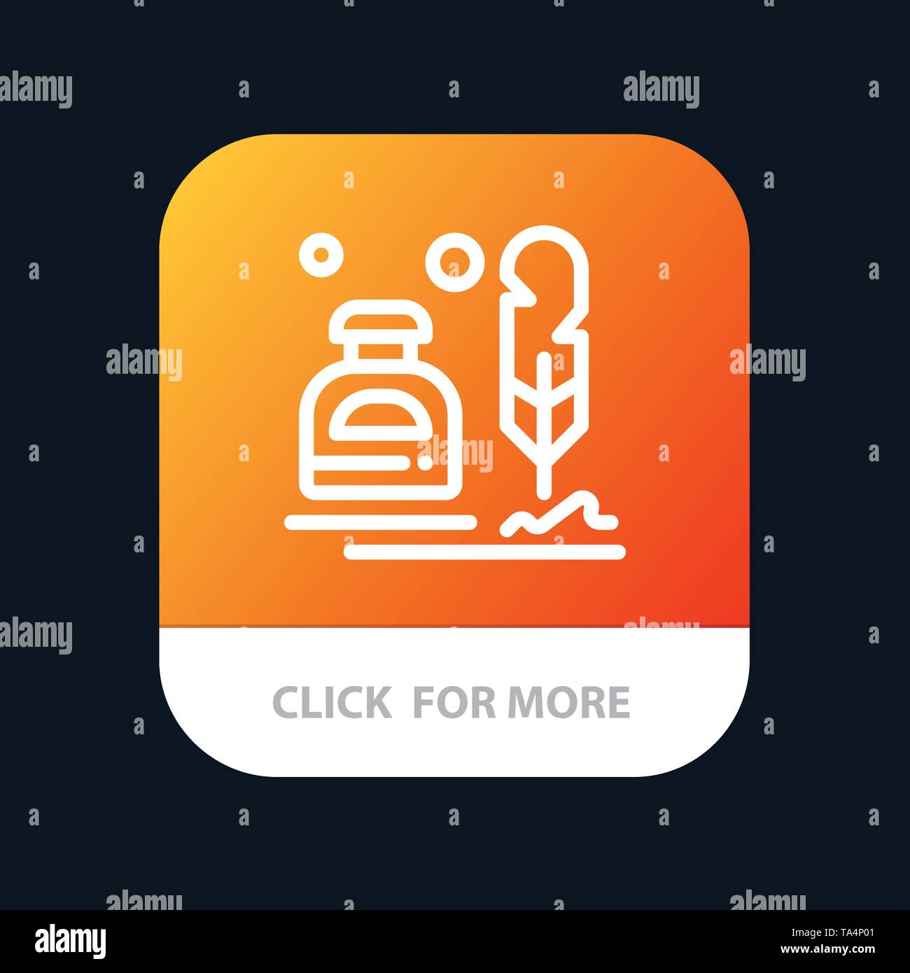 Ink, Erite, Fur, Letter, Office, Mobile App Button. Android and IOS Line Version Stock Vector