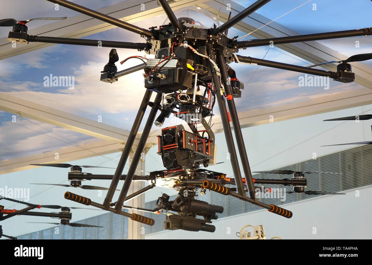 KAOHSIUNG, TAIWAN SEPTEMBER 29, 2018 Drones eqipped with