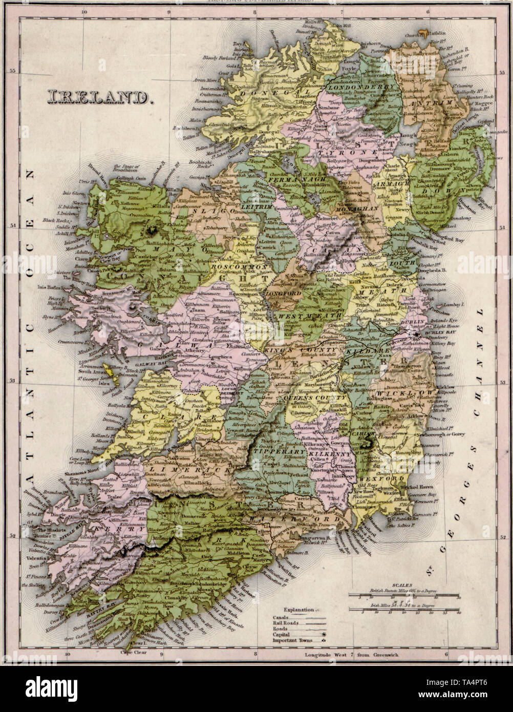 Map of Ireland, 1844 Stock Photo