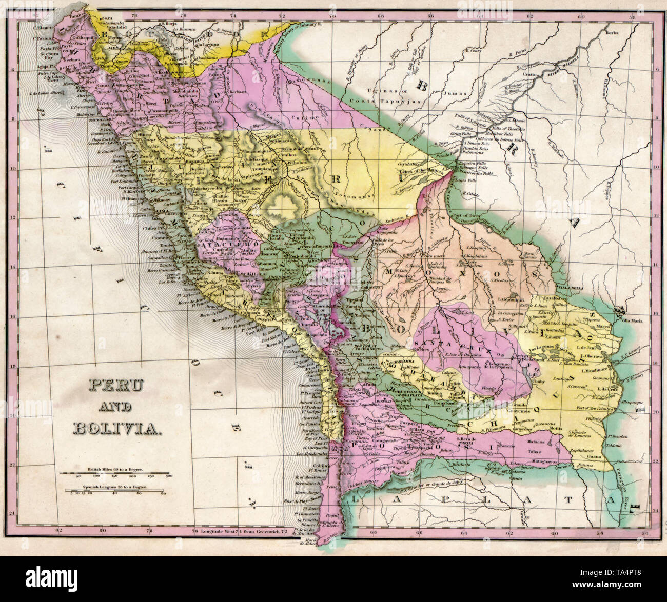 Map of Peru and Bolivia, 1844 Stock Photo