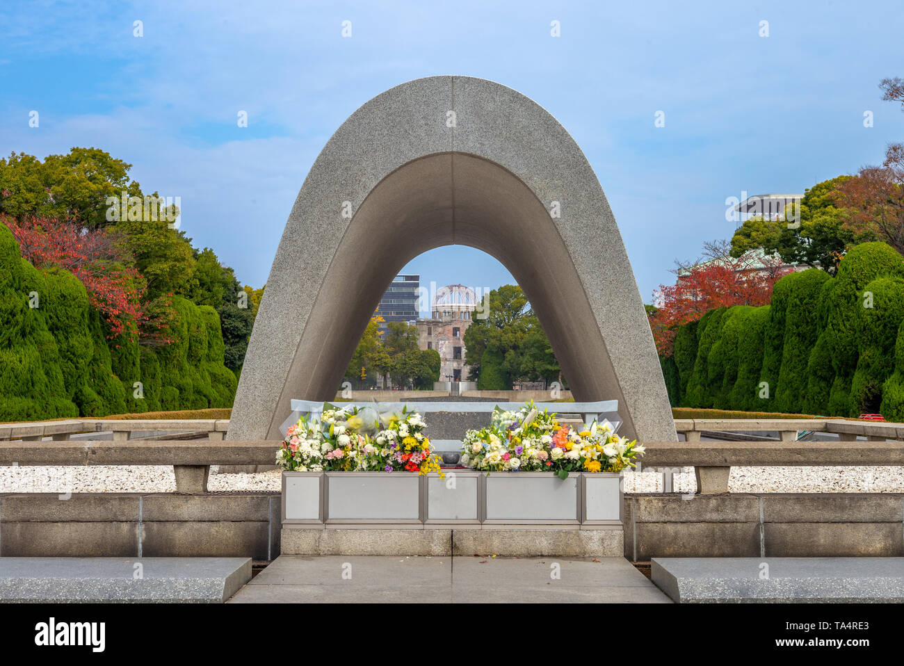 Cenotaph at Hiroshima Peace Memorial Park in japan Stock Photo