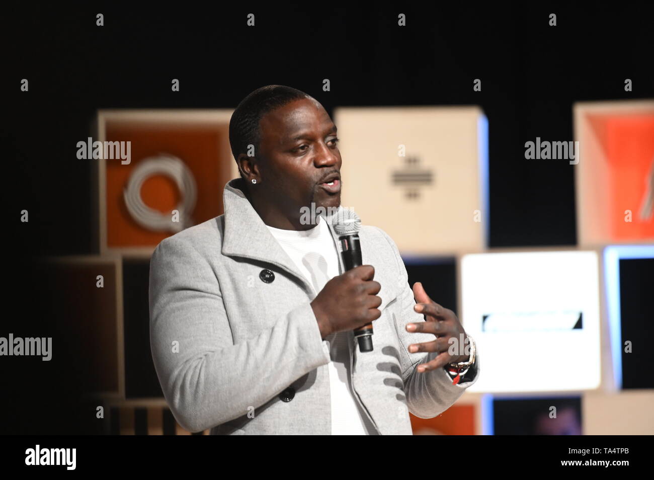 Toronto , Canada - 21 May 2019; Akon, Global artist & Akoin chairman & co-founder, Akoin, on the Q+A stage during day one of Collision 2019 at Enercar Stock Photo